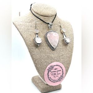 Rose Quartz Pendant & Earrings Set
